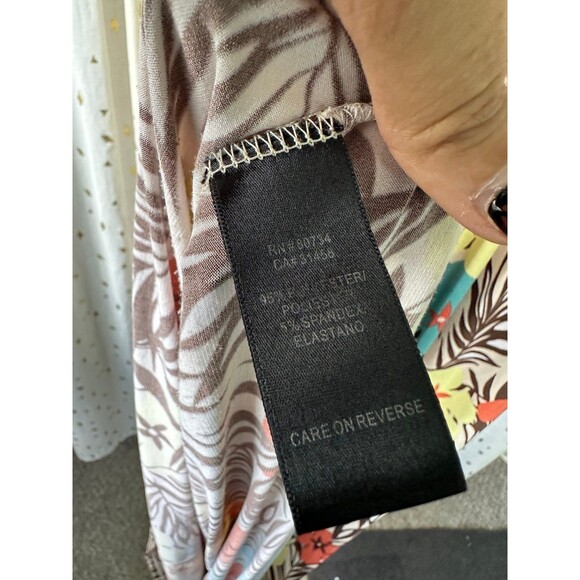 BCBG Paris Tropical Flowers Leaves Twisted Straps Smocked Waist Maxi Dress XS - Picture 5 of 6